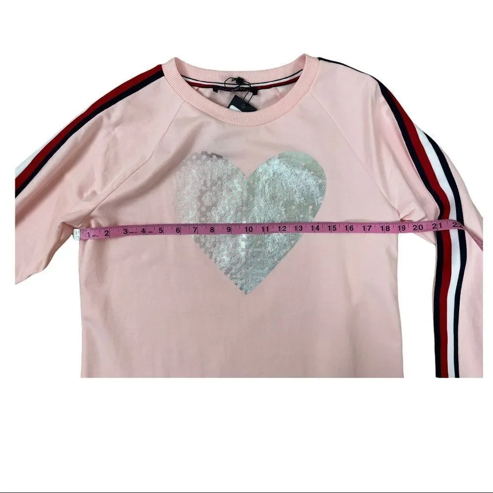 NWT Tommy Hilfiger Pink Metallic Heart Sweatshirt Dress Long Sleeves Sz M Y2K